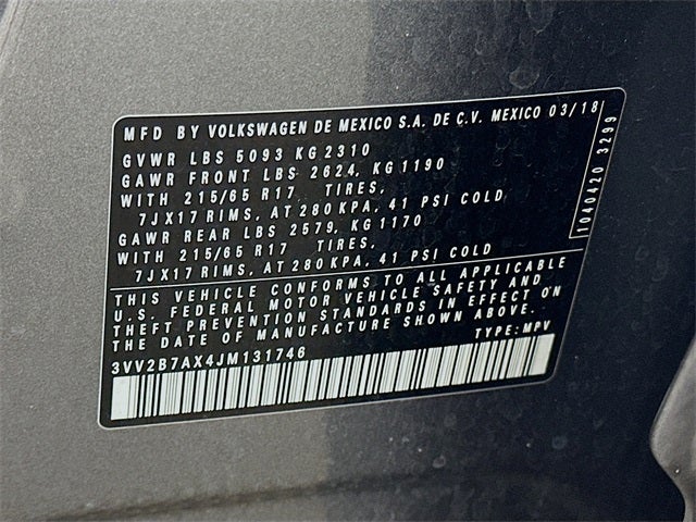 2018 Volkswagen Tiguan 2.0T SE 4Motion