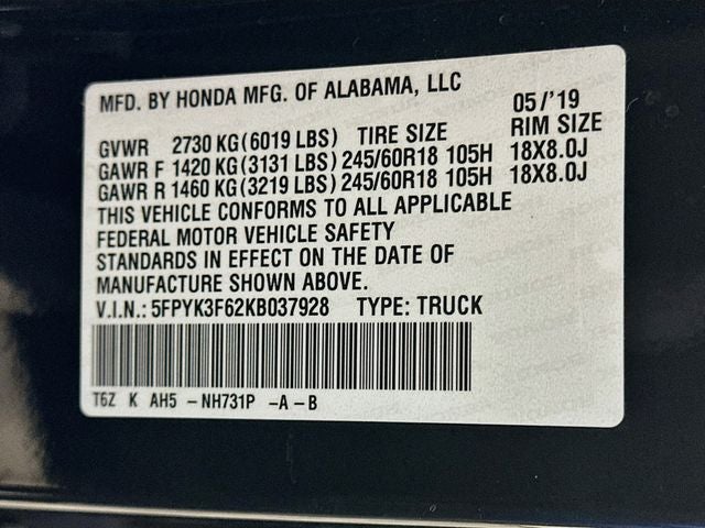 2019 Honda Ridgeline RTL-T
