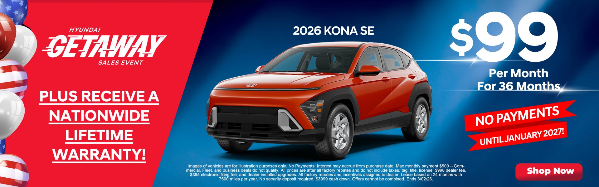 2026 Kona SE $99/mo