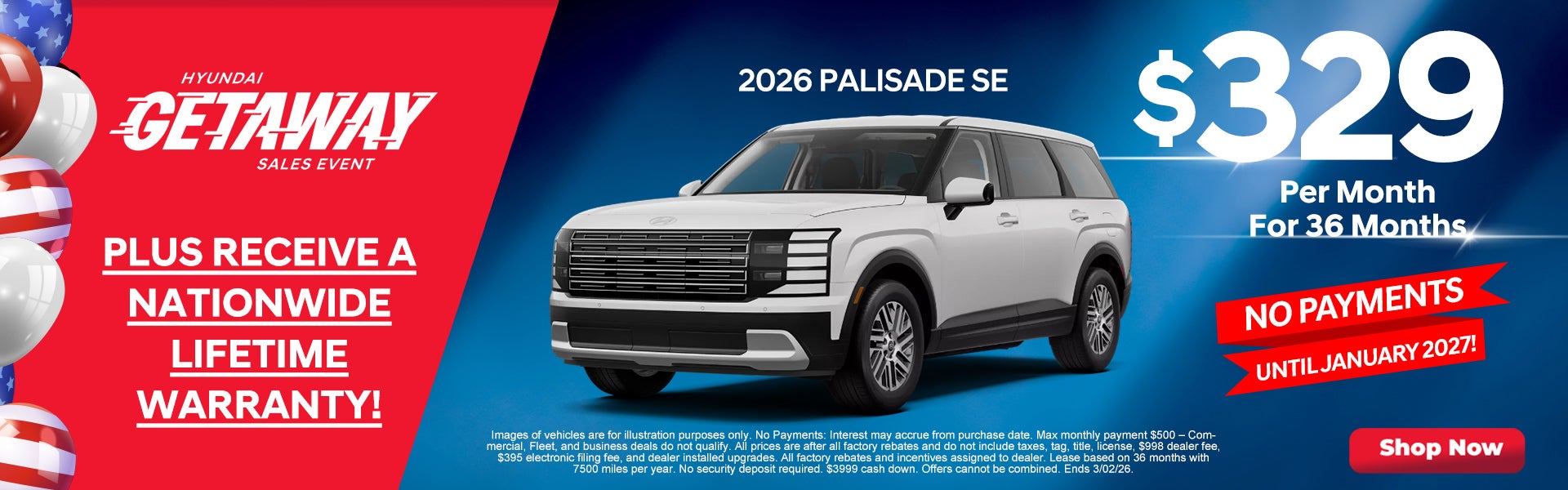 2026 Palisade SEL $329/mo