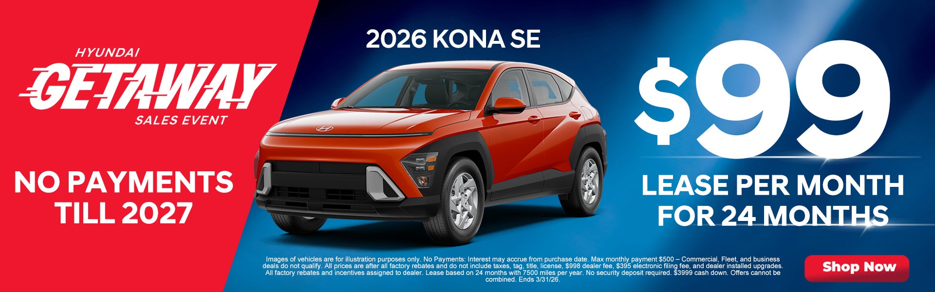 2026 Kona SE $99/mo
