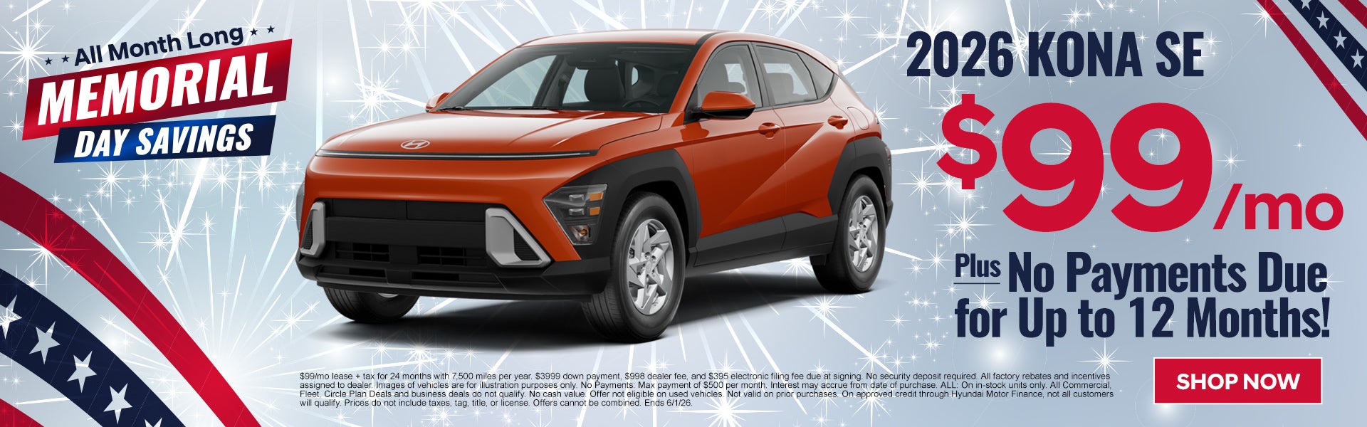 2026 Kona SE $99/mo