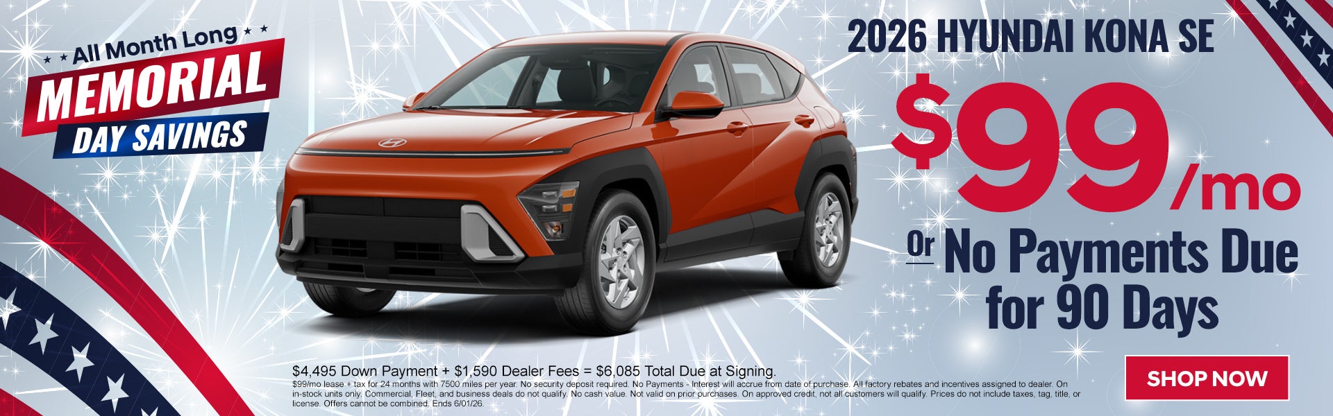 2026 Kona SE $99/mo