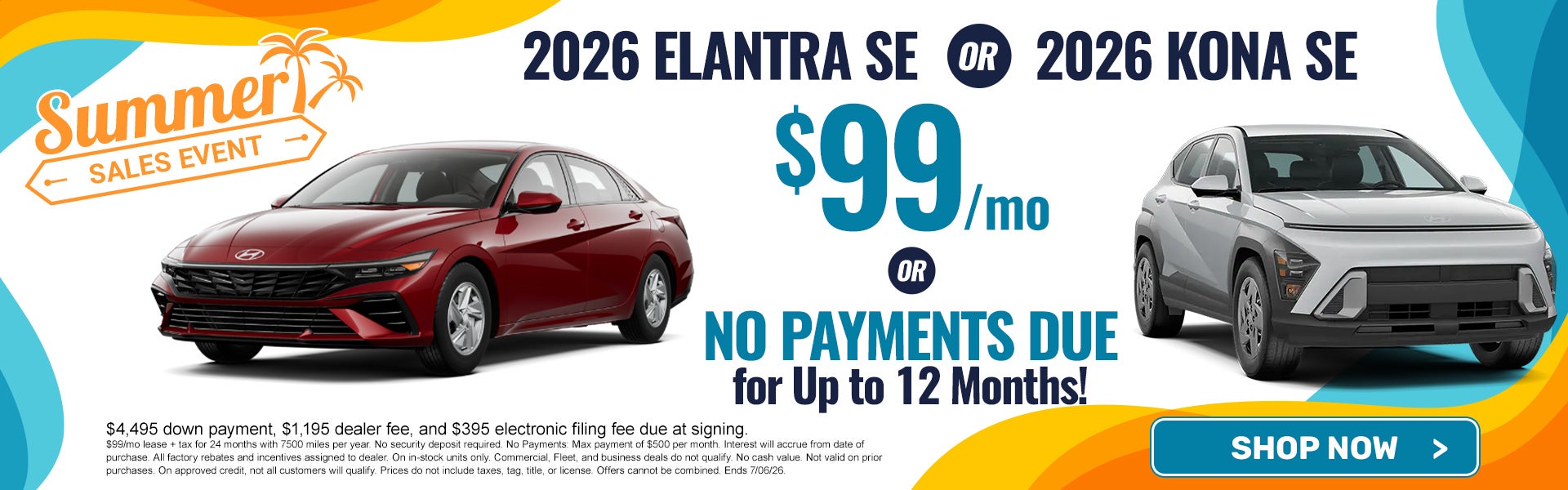 Elantra OR Kona Starting at Just $99/mo