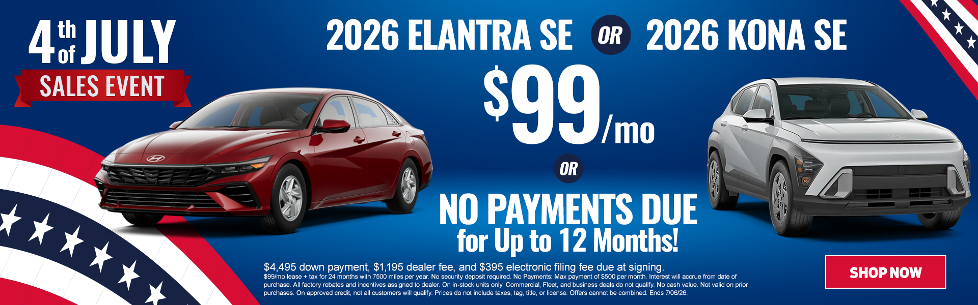 Elantra OR Kona Starting at Just $99/mo