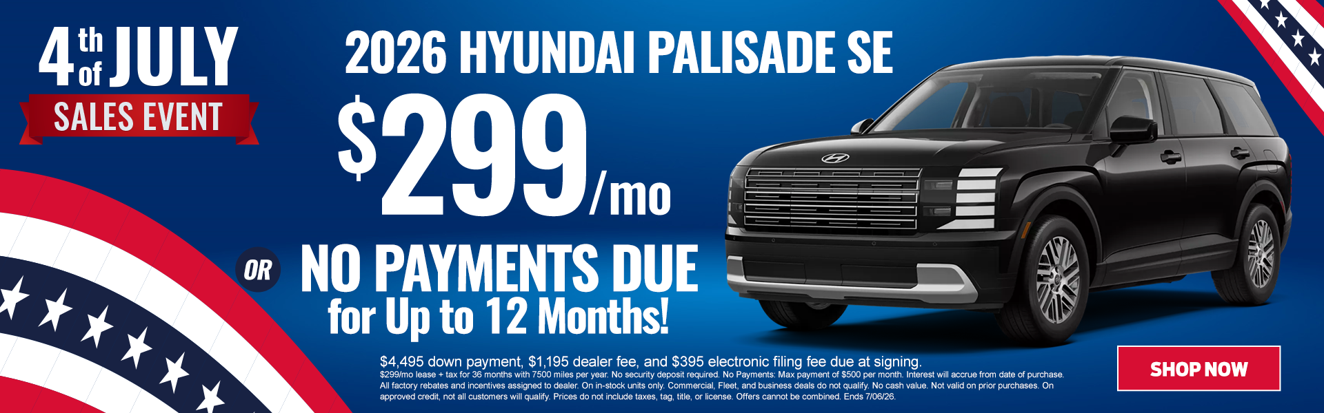 2026 Palisade SE $299/mo
