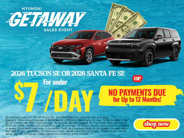 2026 Tucson SE OR Santa Fe SE under $7 a day
