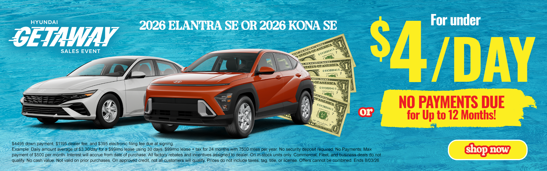 Elantra OR Kona Starting at Just $4 a day
