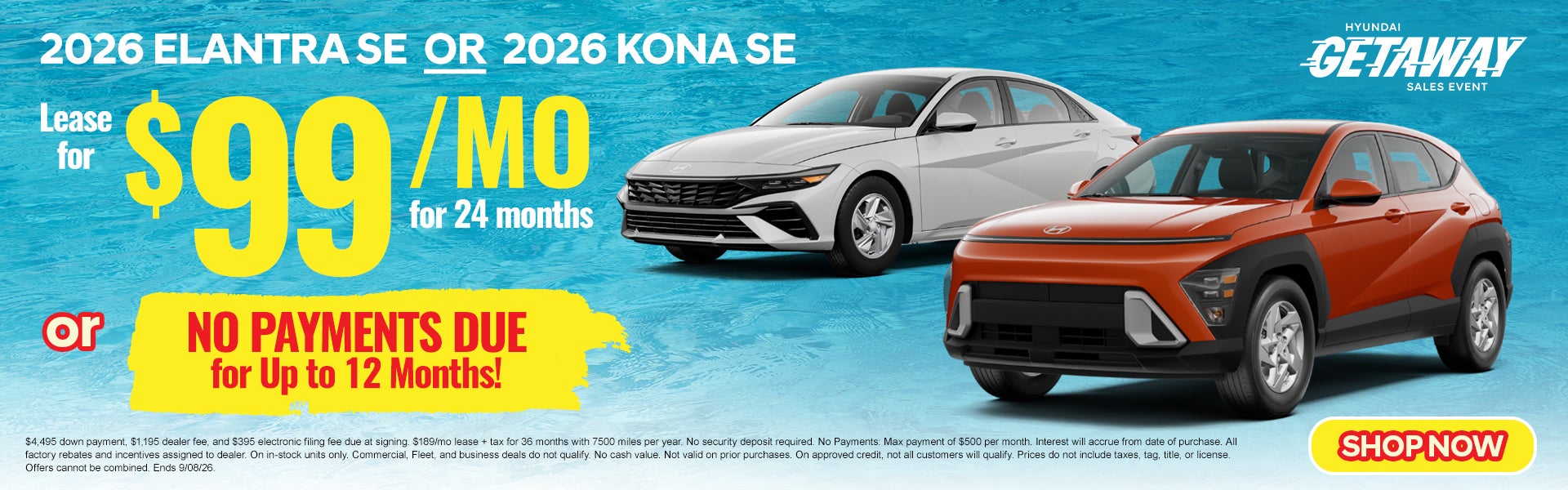 Elantra OR Kona Starting at Just $99/mo