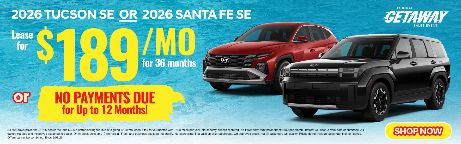 2026 Tucson SE OR Santa Fe SE under $189/mo