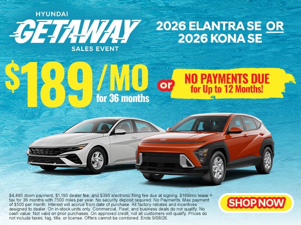 Elantra OR Kona Starting at Just $189/mo