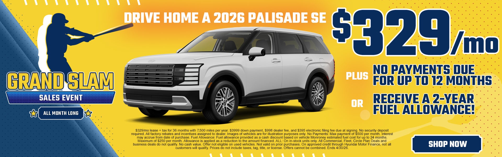 2026 Palisade SE $329/mo